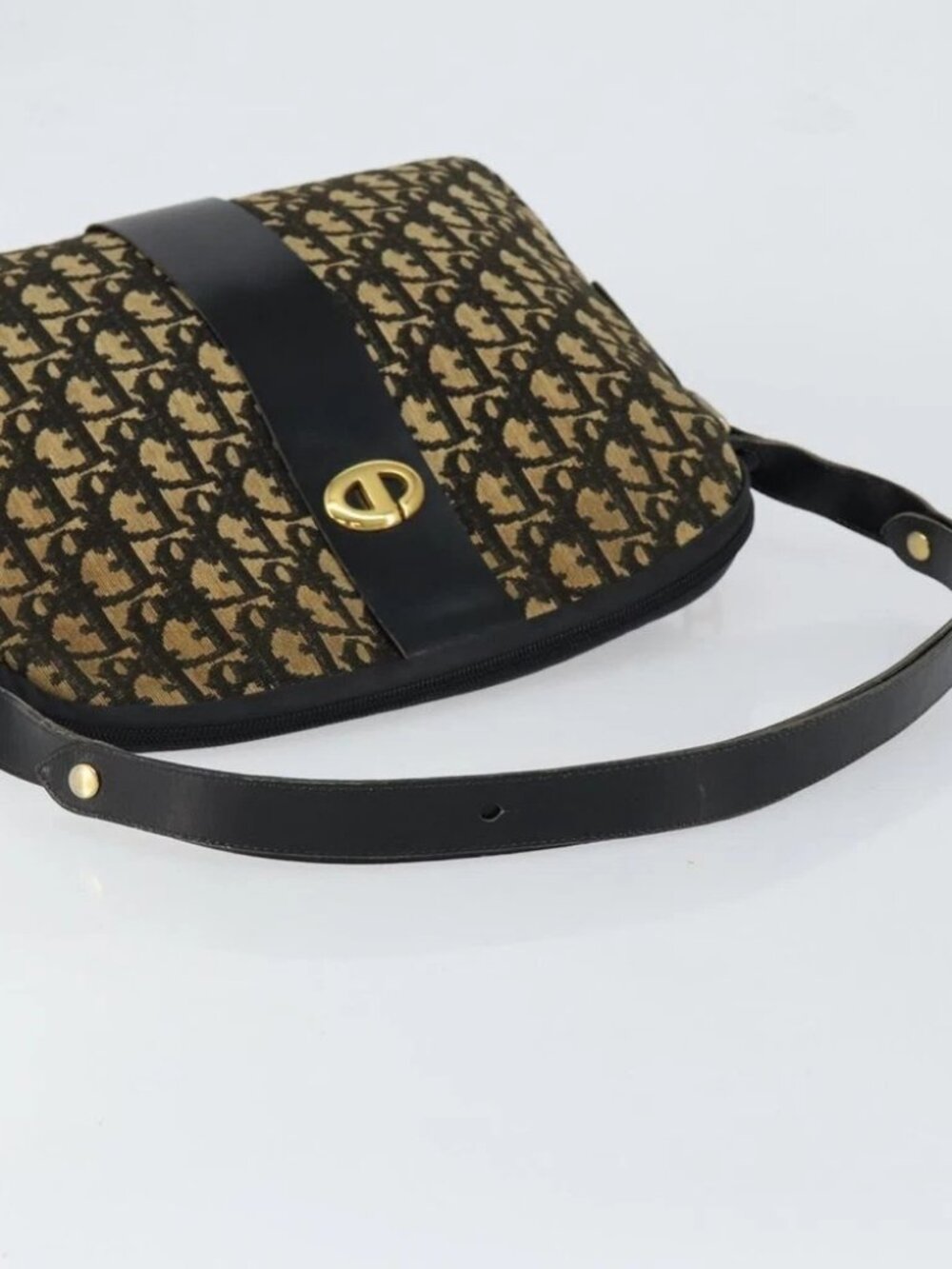 Christian Dior Trotter Canvas Shoulder Bag Navy Gold Auth - Picture 5 of 16